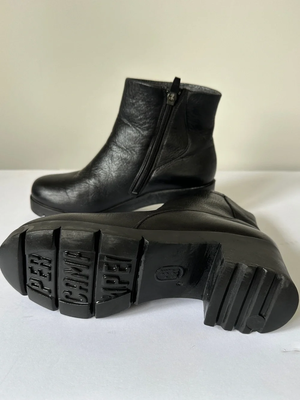 Camper Black Leather Ankle Boots with Side Zip
